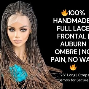 🔥100% Handmade Braided Wig  26” Auburn Ombre, Full Frontal 13x6, Straps & Combs